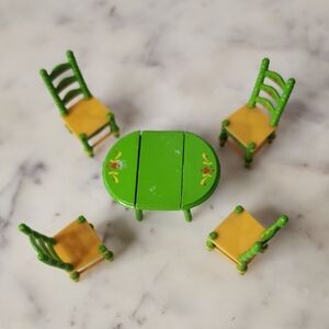 Vintage | Mattel Green and Yellow Dollhouse Metal Dining Set 1980's